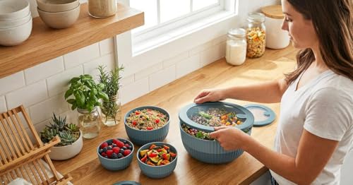 Plastic Mixing Bowls with Lids (Blue)