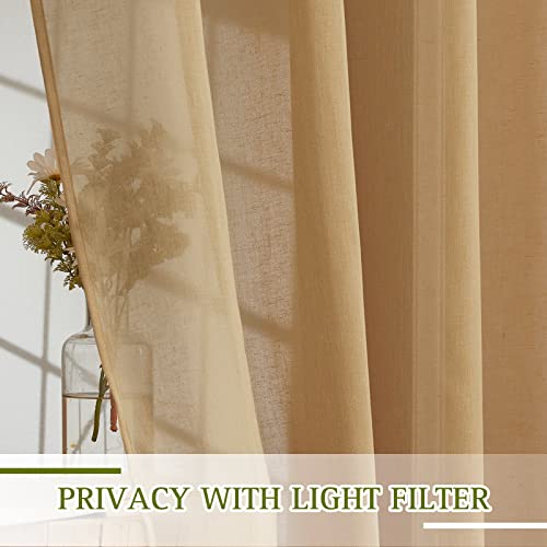 45 inch Curtains Linen Sheer Textured (52"W x 45"L (Pack of 2) / Desert Yellow)