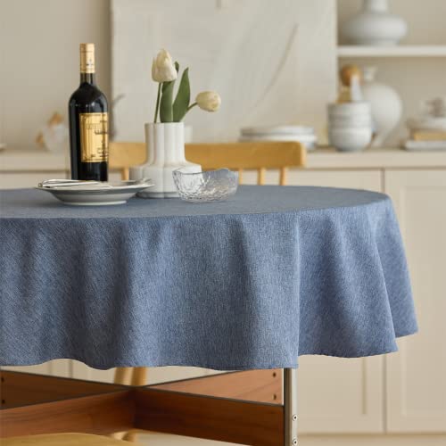 Waterproof Faux Linen Rustic Farmhouse Table Cloth for Round Table (Denim Blue / 60" (Round))