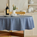 Waterproof Faux Linen Rustic Farmhouse Table Cloth for Round Table (Denim Blue / 60" (Round))