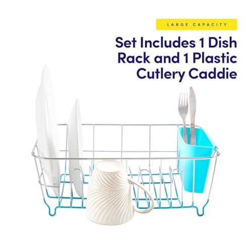 Dish Drying Rack & Cutlery Holder 2 Piece Set (Turquoise)