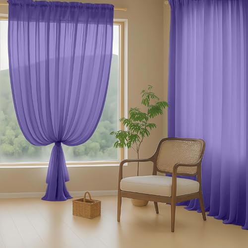 Purple Sheer Curtains 63 Inch Length 2 Panels (42"W x 63"L (Pack of 2) / Purple)