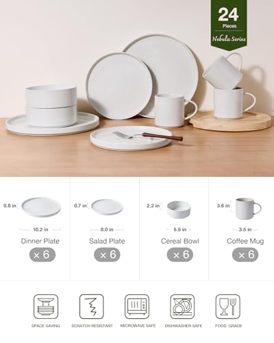 Nebula 24 Piece Stoneware Dinnerware Set with Mugs (White / Service for 6 (Include Mugs))