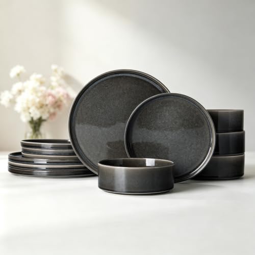Dinnerware Sets for 4 (Glaze Black / 4-Set(12pcs))