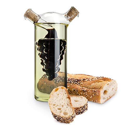 2-In-1 Oil and Vinegar Cruet Bottle with Cork Stoppers, Olive Oil and Balsamic Vinegar Dispenser, Hand Blown Glass, Pack of 1 (9 Ounces)