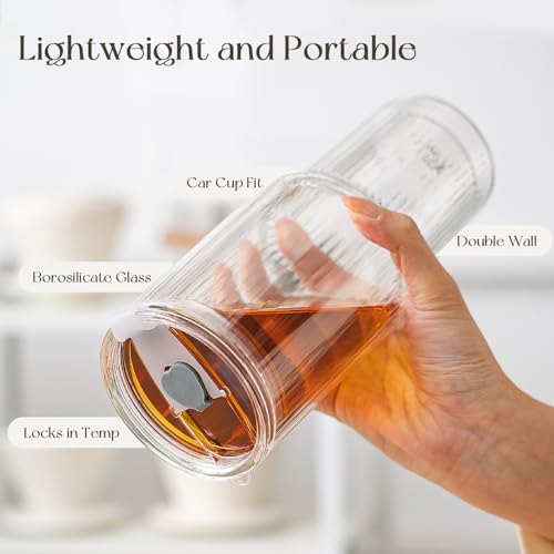 28 oz Double Wall Glass Tumblers Set of 2 (Ribbed)