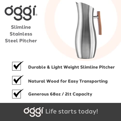 Slimline Stainless Steel Pitcher (68 Ounces / Stainless Steel w/ Wood Handle)