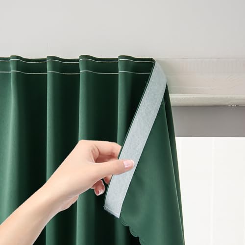 Blackout Curtains for Bedroom Stick On Curtains Window Shades Pull Down Blackout Window Cover No Drillng Self Adhesive Curtains No Rod Small Curtain (59"W x 71"L (Pack of 1) / Dark Green)