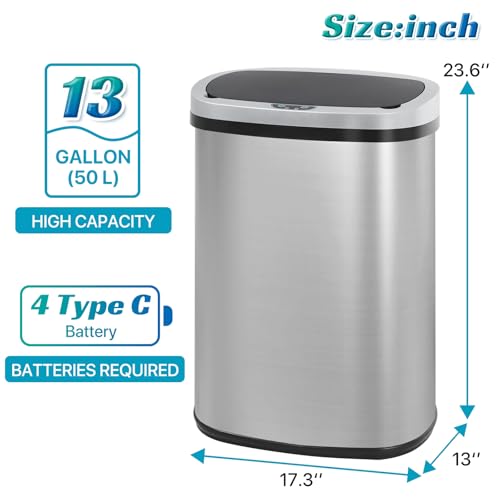 13 Gallon Automatic Motion Sensor Trash Can (13 Gallon / Stainless Steel)