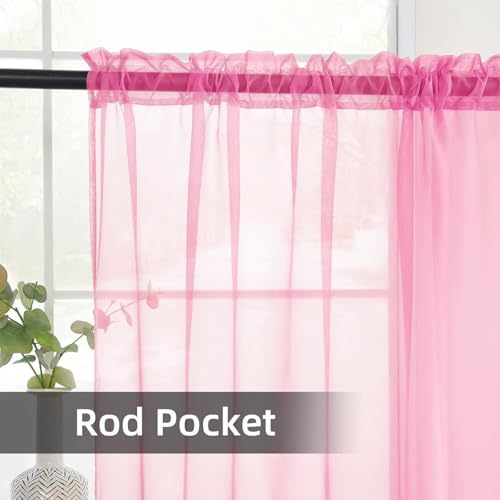 Solid Sheer Rod Pocket Curtain Voile Draperies 2 Panels White Beige Black Grey Ivory 70 Inch Width 63 Inch Long 1 Pair for Kitchen Bedroom Children Living Room Yard (Pink / 70"W x 63"L (Pack of 2))