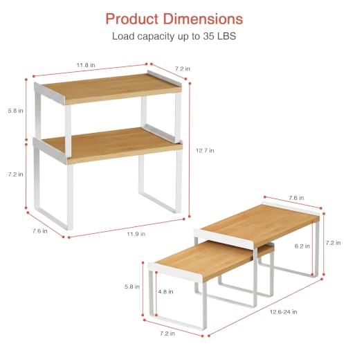 Cabinet Shelf Organizers Set of 4 (Medium / White-bamboo)