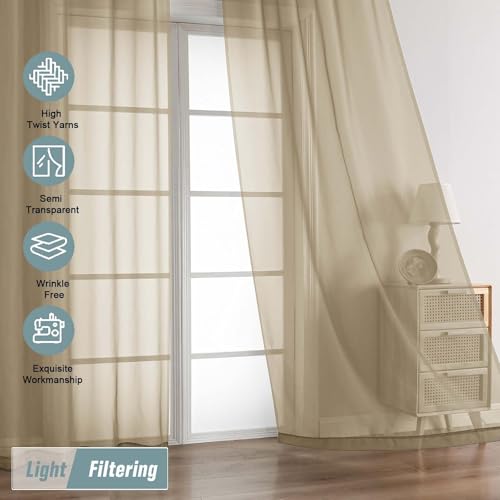 Taupe Sheer Curtains 90 Inches Long 2 Panels (42"W x 90"L (Pack of 2) / Taupe)