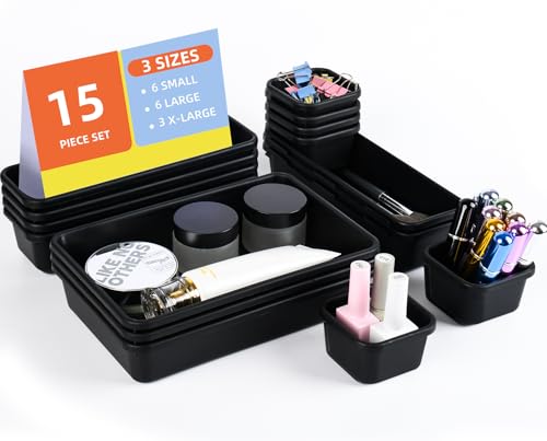 15PCS Interlocking Drawer Organizer (Deep Black / 15 pieces)