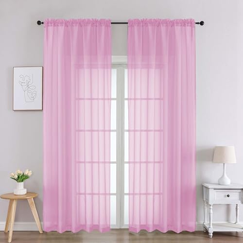 Pink Sheer Curtains 90 Inches Long 2 Panels (Pink / 59"W x 90"L (Pack of 2))