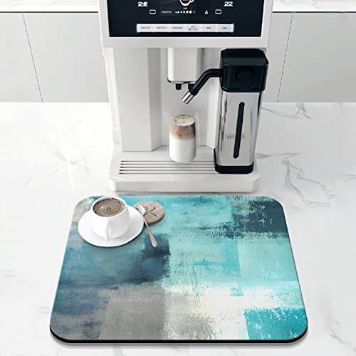 Coffee Bar Mat Accessories for Countertop Absorbent Hide Stain Rubber Backed Dish Drying Mats for Kitchen Counter Draining Pad Decor Gift (Blue / 16" x 18")