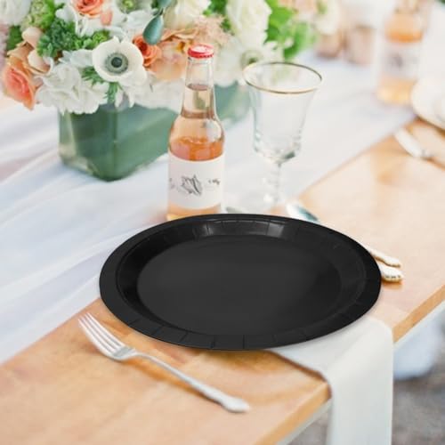 50 Pcs Black Paper Plates 7 Inch Black Dessert Plates Disposable Dinner Plates for Baby Shower Bridal Shower Birthday Party Supplies Disposable Paper Plates (black dinner plates / 50 Pcs)