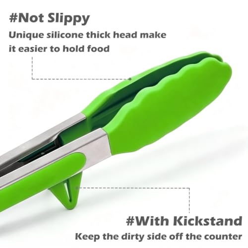 9" Kitchen Tongs for cooking with Silicone Tips (9 Inch / Light Green)