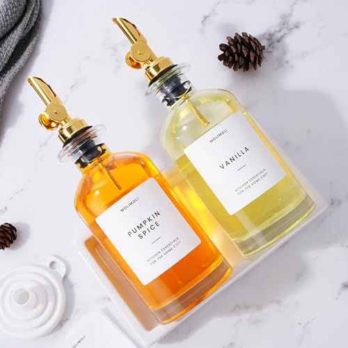 Olive Oil Dispenser Bottle for Kitchen (350ml, Set of 2 Bottles + Tray / Gold)