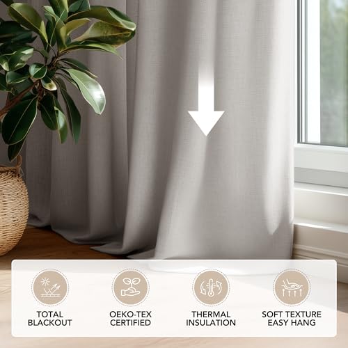 Pinch Pleated 100% Blackout Linen Curtains 84 Inch for Living Room (Khaki/Linen Total Blackout / 60"W x 84"L (Pack of 1))