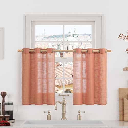 Terracotta Small Window Linen Curtains 36 inches Long 2 Panels (34"W x 36"L (Pack of 2) / Terracotta)