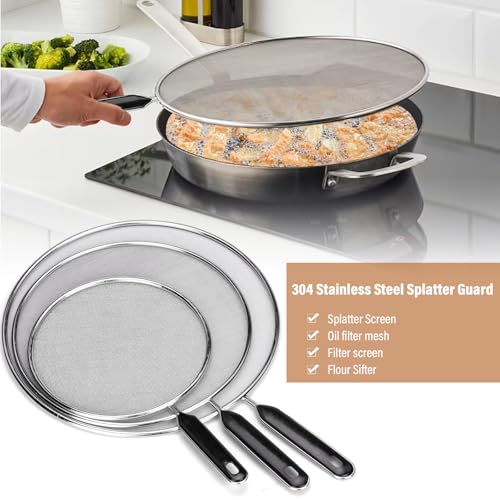 Splatter Screen for Frying Pan 13" 11.5" 9.8" Stainless Steel (Black)