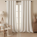 Ivory 100% Boho Blackout Curtains 96 Inch 2 Panels with Tassels (Ivory White / 52"W x 96"L (Pack of 2))