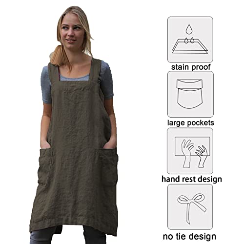 Pinafore Cross Back Apron for Women with Pockets (XX-Large / Green)