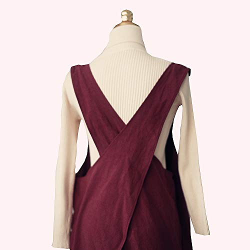 Soft Cotton Linen Apron Solid Color Halter Cross Bandage Aprons Japan Japanese Style X Shape Kitchen Cooking Clothes Gift for Women Chef Housewarming (Dark Red)