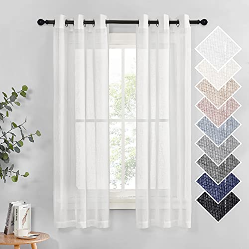 Linen Sheer Curtains Flax Texture for Bedroom Windows (36"W x 63"L (Pack of 2) / White)