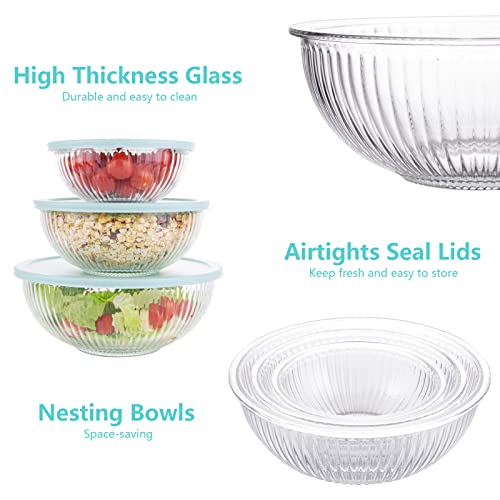 Glass Mixing Bowls with Lids Set of 3 (3 Mixing Bowls with Lids (1.1-3.7QT) - Vertical Stripe)