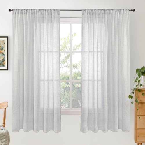 Light Grey Linen Semi Sheer Curtains 63 Inches Long for Living Room (Light Grey / 52"W x 63"L (Pack of 2))