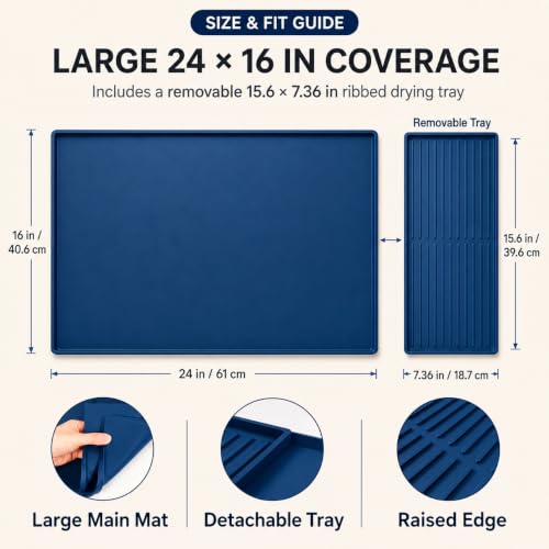 Silicone Coffee Mat 24 x 16 in with Tray (Deep Sea Blue)