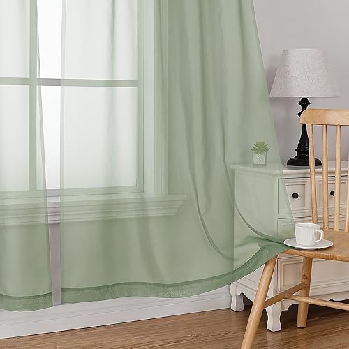 Sage Short Sheer Drapes Half Window Curtains for Bathroom Small Windows (Sage Green / 42"W x 36"L (Pack of 2))