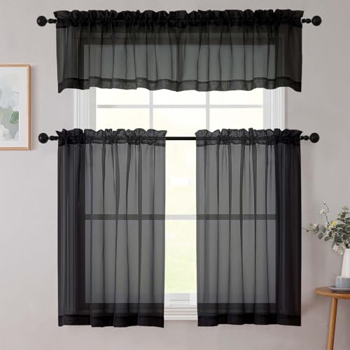 Black Valances for Windows (Black / 42"W x 14"L (Pack of 2))