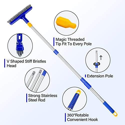 Grout Brush with Long Adjustable Handle (Blue Head)