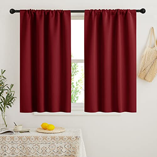 Short Blackout Curtains for Bedroom (Burgundy Red / 34"W x 45"L (Pack of 2))