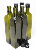 Olive Oil Bottles with Cap & Pourer Fitment (6 x 750ml Sqr / Green)