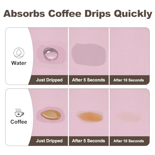 Coffee Mat Absorbent Dish Drying Mat for Kitchen Counter (Pink / 12" x 20")