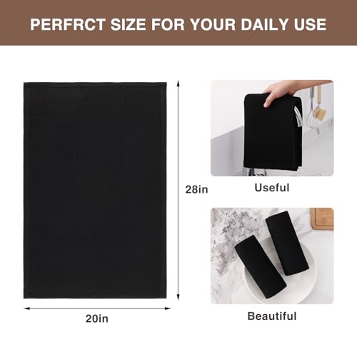 100% Cotton Oversized Waffle Weave Kitchen Towels 12 (Black / 20 X 28 - 12 Pack)