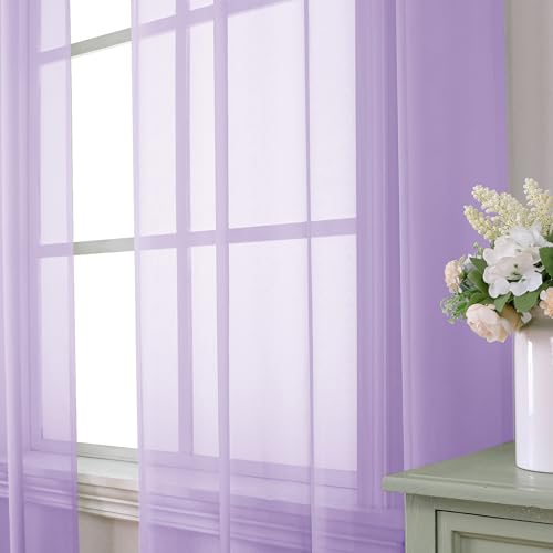 Light Purple Sheer Curtain Panels Pair Sold 90 Inch Length (42"W x 90"L (Pack of 2) / Lavender)