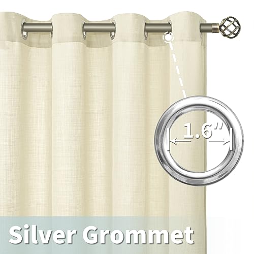 Light Filtering Linen Curtains 54 Inch Long for Bedroom (52"W x 54"L (Pack of 2) / Silver Grommet-light Beige)
