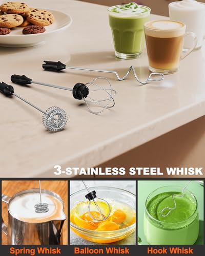 3 Speed Rechargeable Electric Milk Frother Handheld Foam Maker (Matte Black)