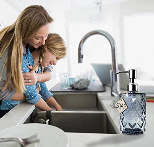 12Oz Diamond Grey Glass Soap Dispenser with 304 Rust Proof Soap Pump (Gray)