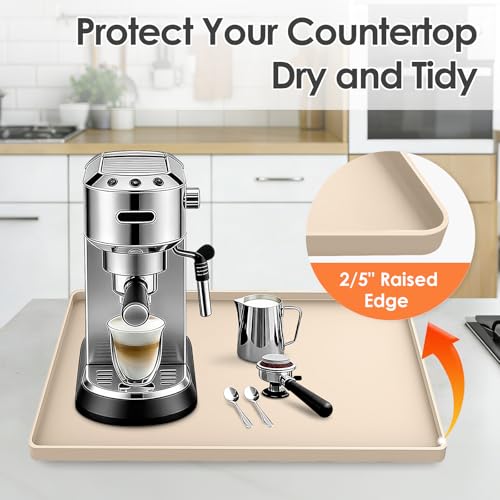 Silicone Coffee Maker Mat with Lip for Countertops (Khaki / 15.7'' x 11.8'')