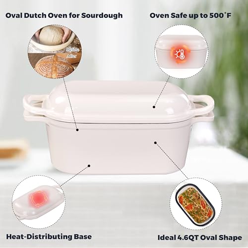 4.6 Quart Dutch Oven for Sourdough Bread Baking (White)