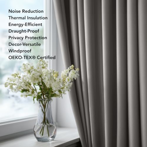 Blackout Curtains for Bedroom 108 Inches Long (Light Grey / 70"W x 108"L (Pack of 2))