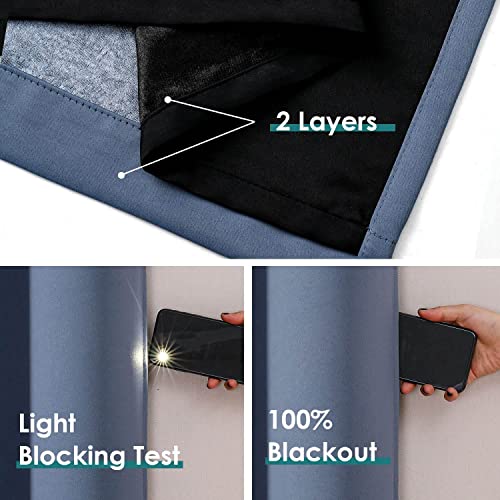 100% Blackout Curtains for Bedroom 2 Panels Set with Black Liner (52"W x 45"L (Pack of 2) / Stone Blue)