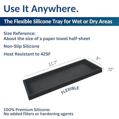 Silicone Countertop & Vanity Bathroom Tray (Black / 2 PC Large - 11.7”)