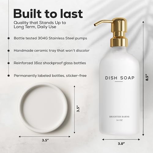 Luxury Glass Dish Soap Dispenser for Kitchen Sink by Brighter Barns (Gold D)
