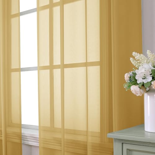 Gold Sheer Curtain 84 Inches Long 2 Panels Set (40"W x 84"L (Pack of 2) / Gold)